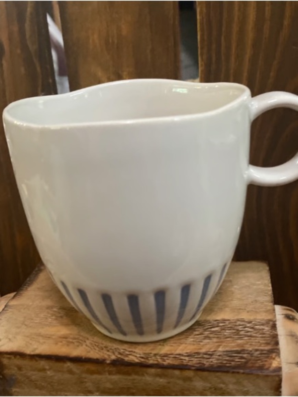White Ceramic Mug with Blue Stripe Accent